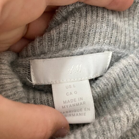 H&M Wool Blend Cowl Neck Sweater Tunic Length Gray Classic Minimalist Size Large - Picture 7 of 8